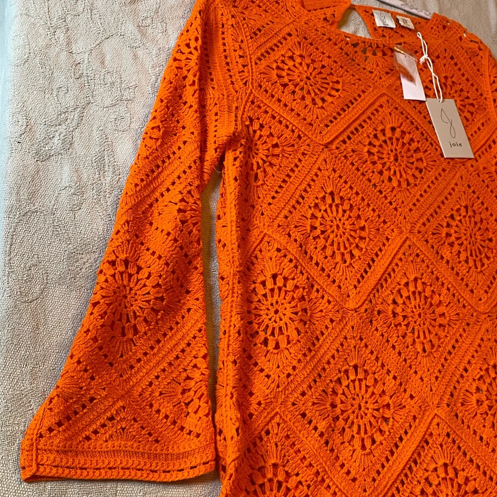 JOIE Designer Crochet Bright Orange Beach Coverup/Dress Hippie NWT